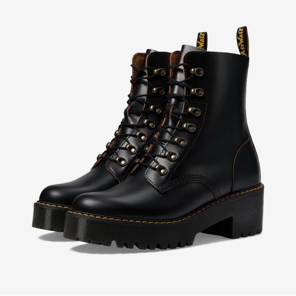 Dr. Martens Black Platform Combat Boots, 6